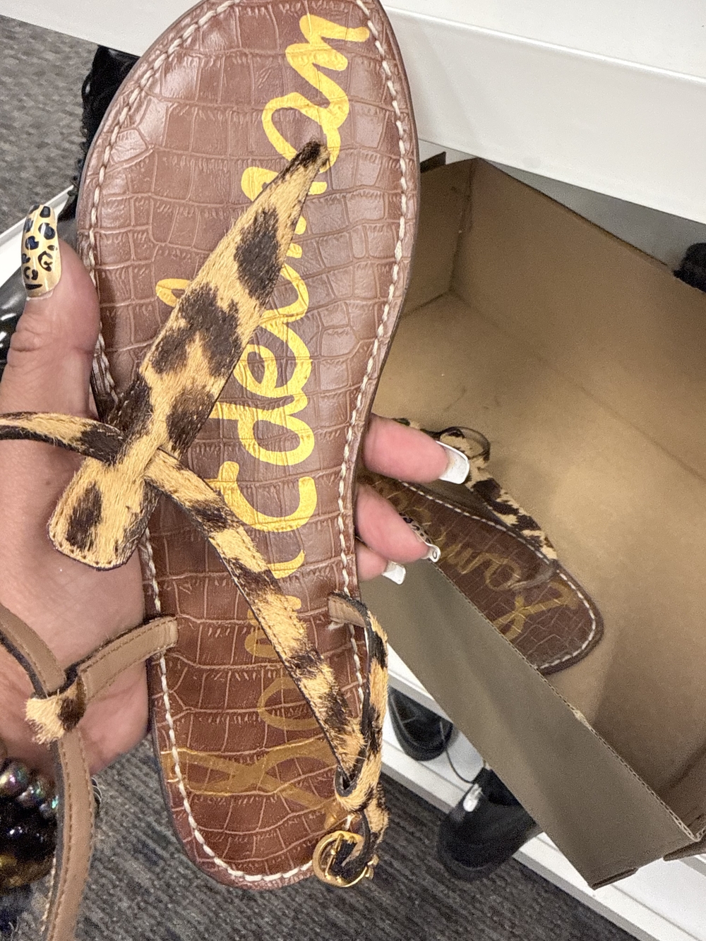 Sam Edelman Leopard-Print Thong Sandal in Brown and Black